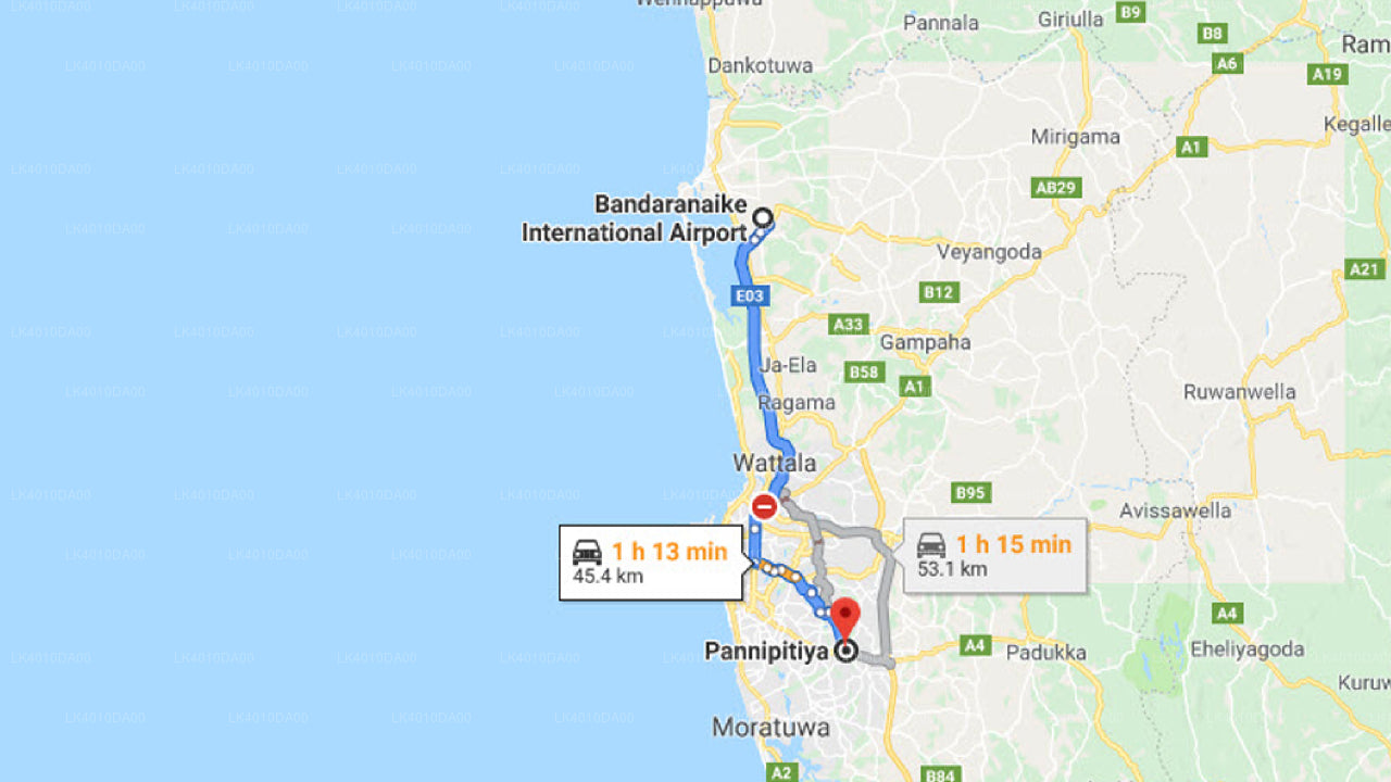 Pannipitiya City to Colombo Airport (CMB)  Private Transfer