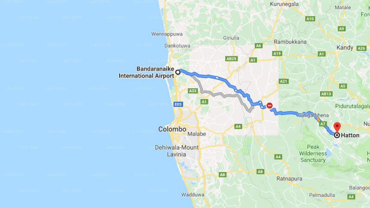 Colombo Airport (CMB) to Hatton City Private Transfer