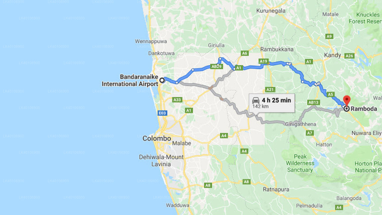 Colombo Airport (CMB) to Ramboda City Private Transfer