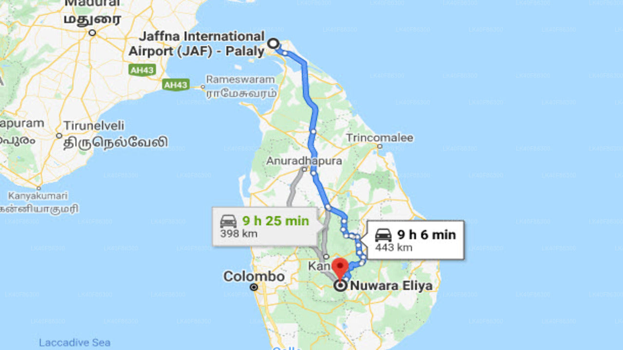 Jaffna (JAF) Airport  to Nuwara Eliya City Private Transfer