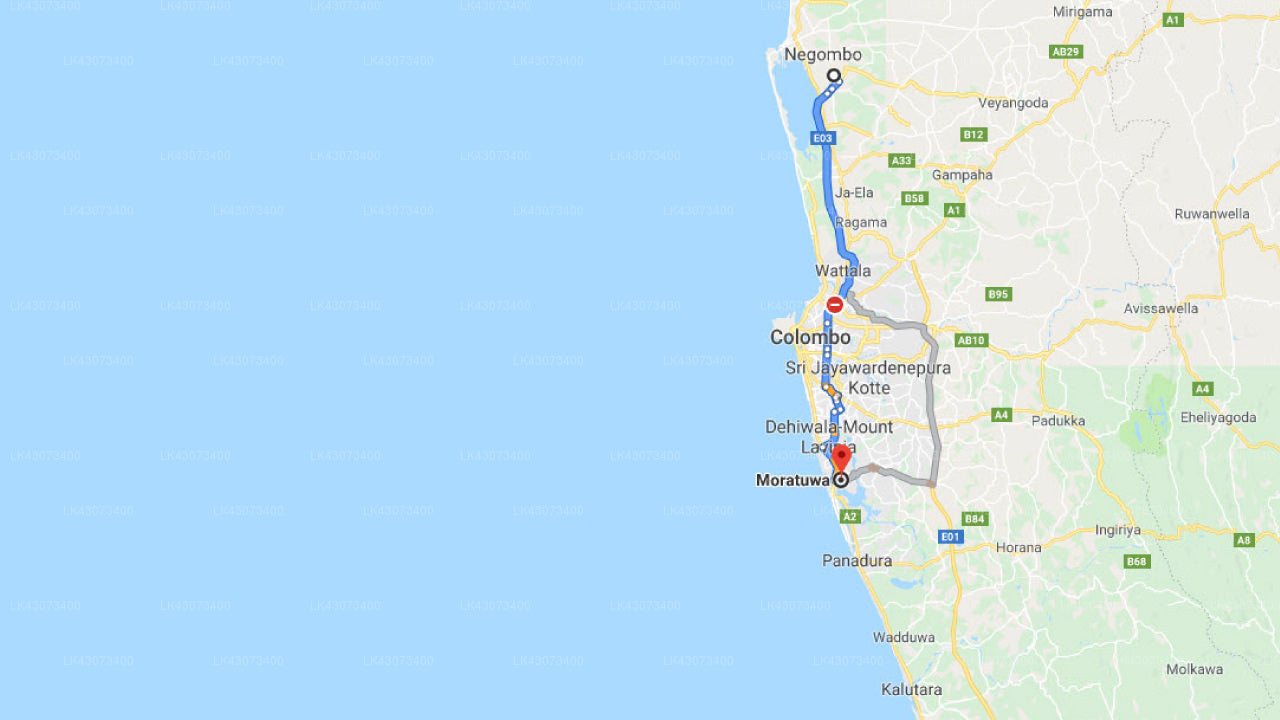 Transfer between Colombo Airport (CMB) and Randiya Hotel, Moratuwa