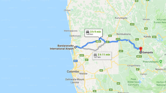 Transfer between Colombo Airport (CMB) and Barkley Hill Holiday Bungalow, Gampola