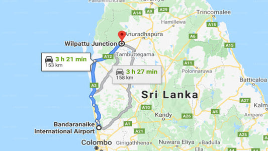 Transfer between Colombo Airport (CMB) and Mahoora Safari Camping, Wilpattu