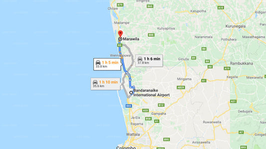 Transfer between Colombo Airport (CMB) and The Butterfly Inn, Marawila