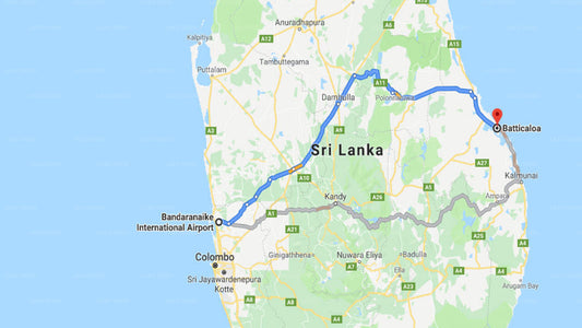 Transfer between Colombo Airport (CMB) and Deep Sea Resort, Batticaloa