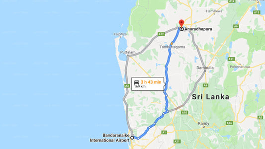 Transfer between Colombo Airport (CMB) and Villu Villa, Anuradhapura