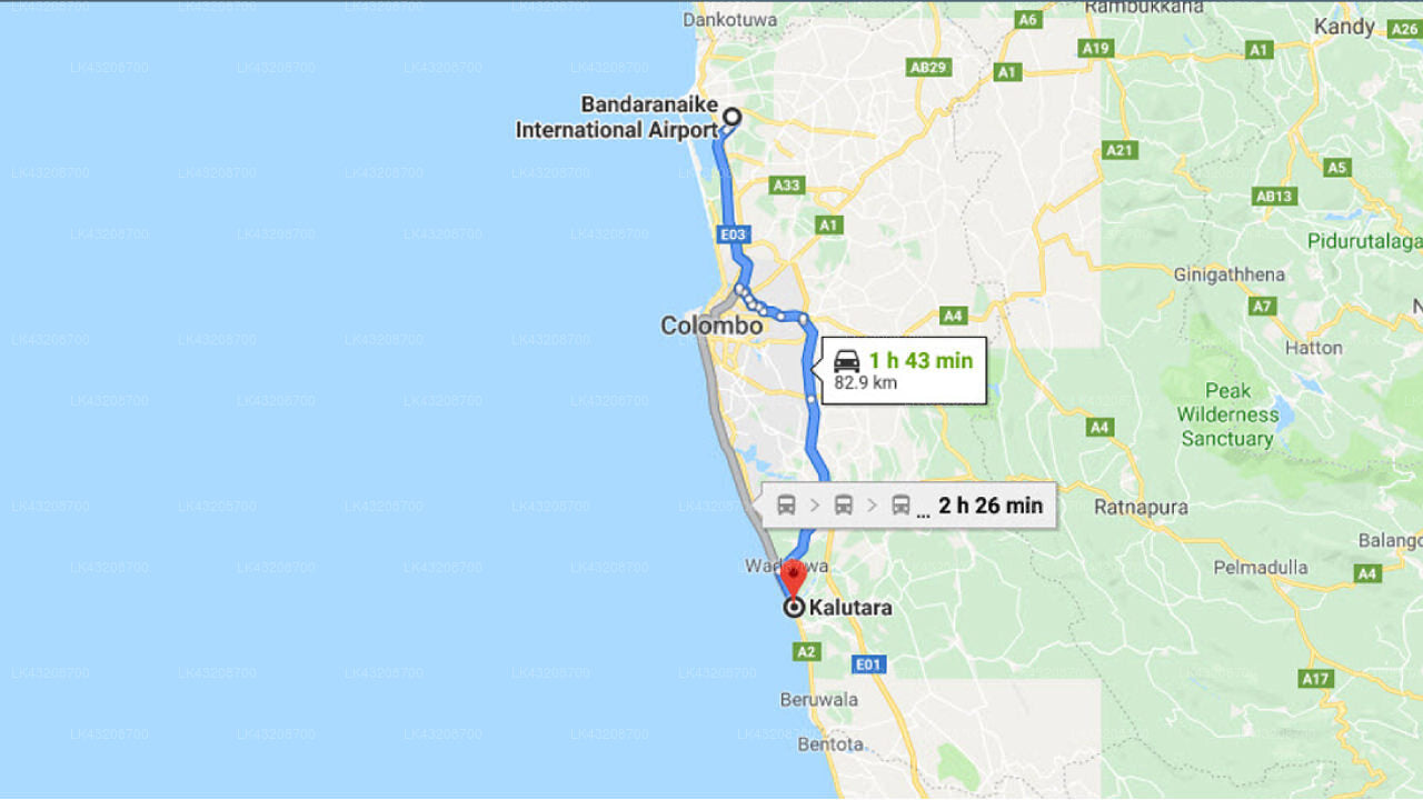 Transfer between Colombo Airport (CMB) and Turyaa Kalutara, Kalutara